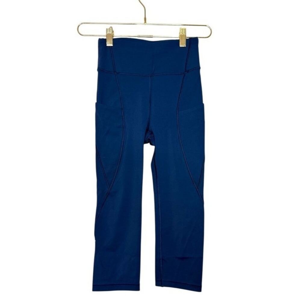 Lululemon Breakfree High Rise Crop Leggings Blue Size 2 Pockets Zipped Waistband